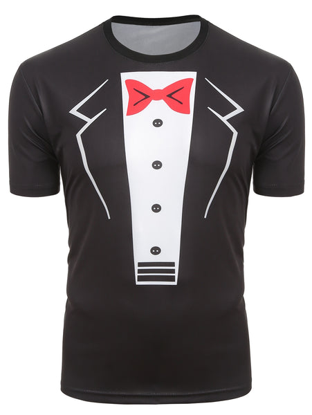 Faux Blazer Print Short Sleeves Casual T-shirt