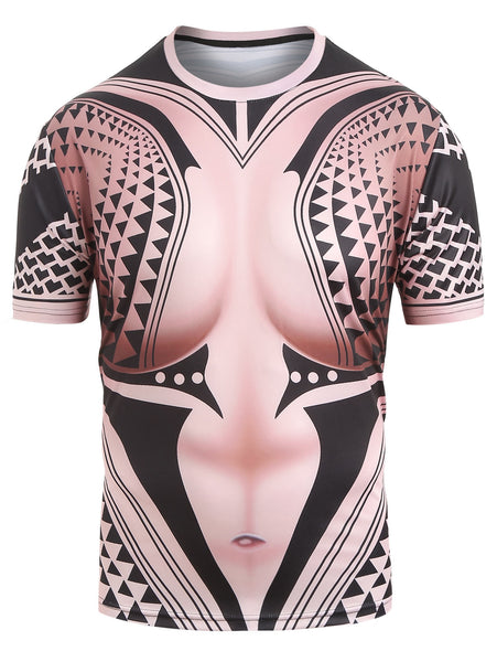 Tattoos Nake Belly Print Short Sleeves T-shirt