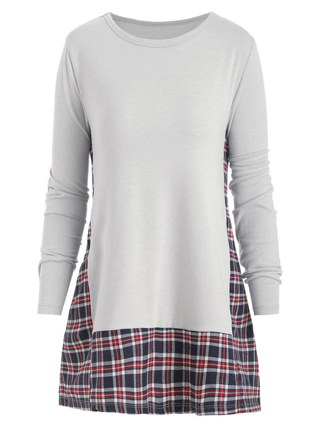 Long Sleeve Checked Panel Top