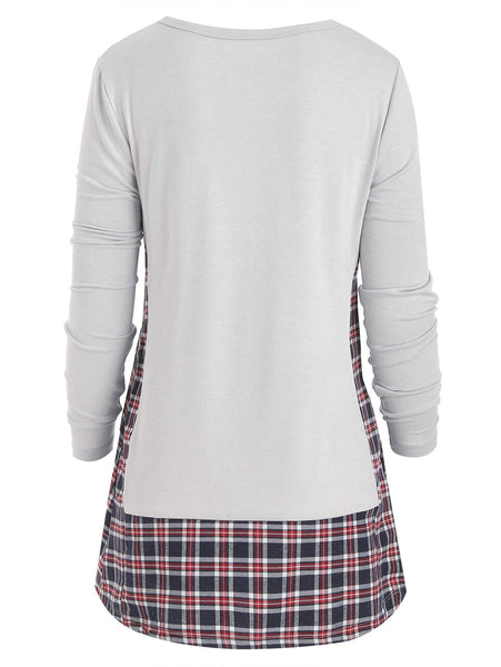 Long Sleeve Checked Panel Top