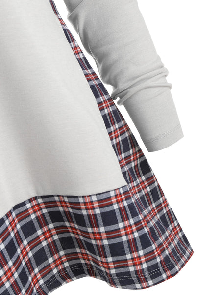 Long Sleeve Checked Panel Top