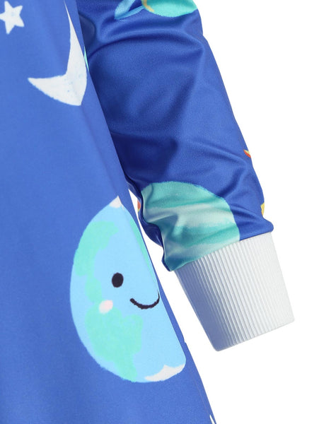 Skew Neck Sun and Moon Print Sweatshirt