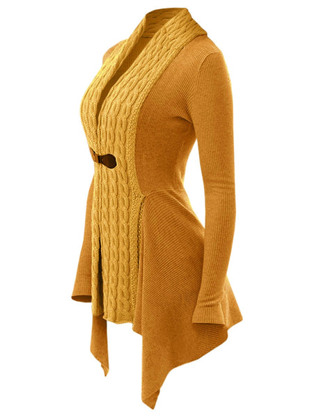 Cable Knit Buckle Asymmetrical Cardigan