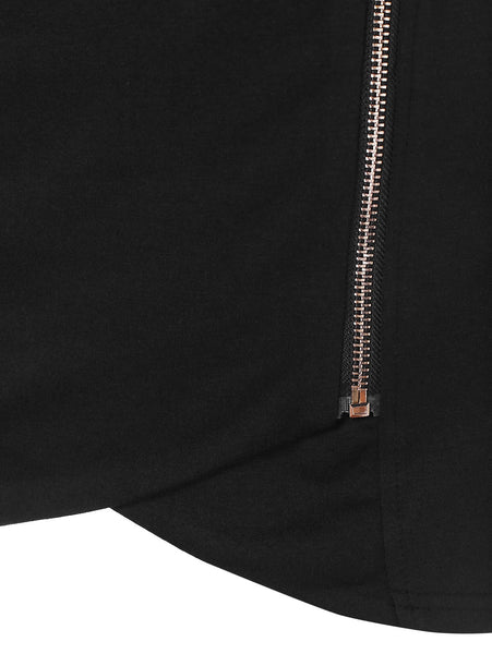 Zipper Embellished Long Sleeve Asymmetrical T-shirt