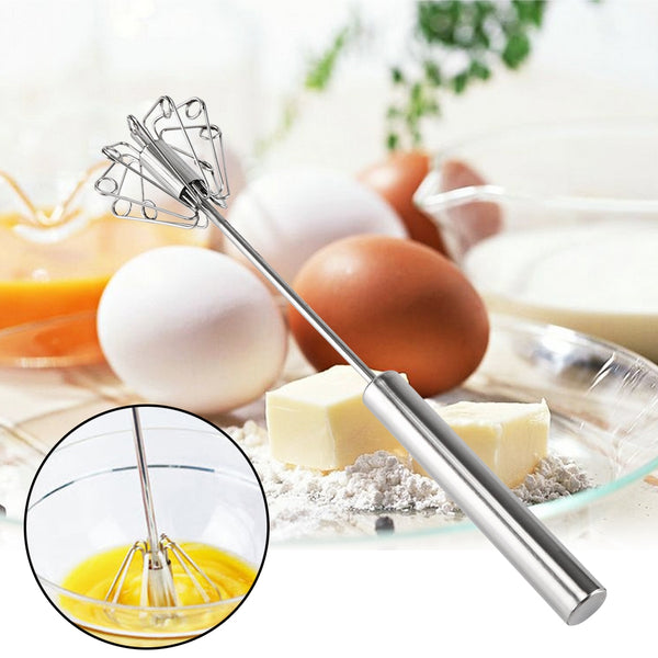 Kitchen Semi-automatic Stainless Steel Rotary Egg Beater Whisk