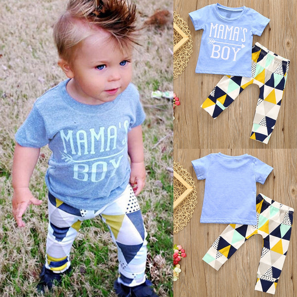 80ç ç”·ç«¥å­—æ¯å‡ ä½•çŸ­è¢–å¥—è£…