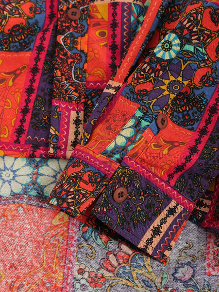 Ethnic Tribal Flowers Print Casual Shirt