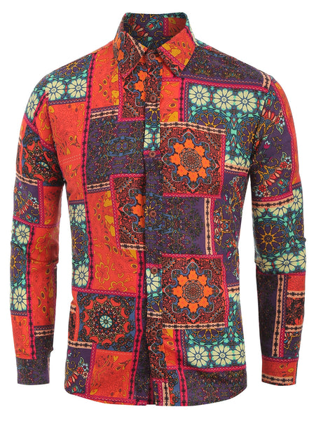Ethnic Tribal Flowers Print Casual Shirt
