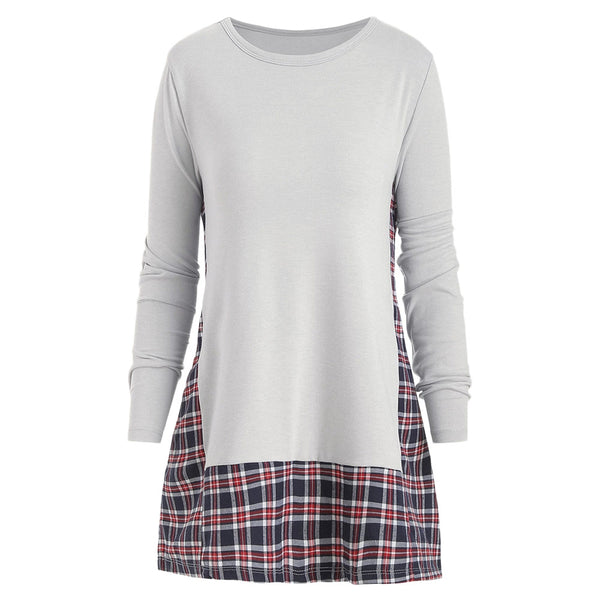 Long Sleeve Checked Panel Top