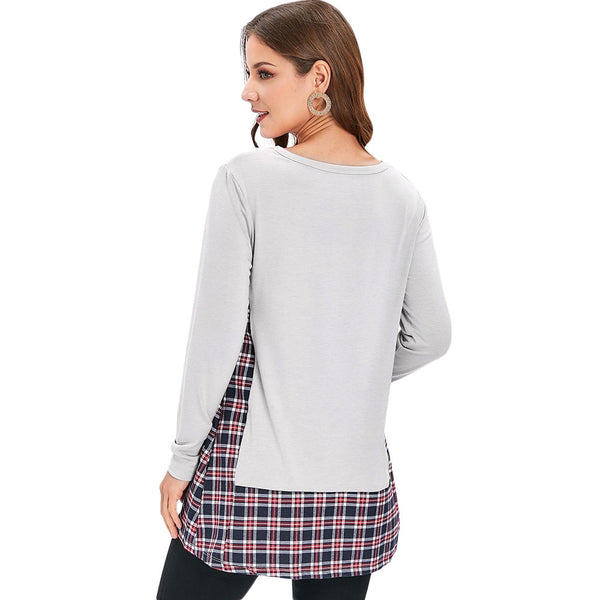 Long Sleeve Checked Panel Top