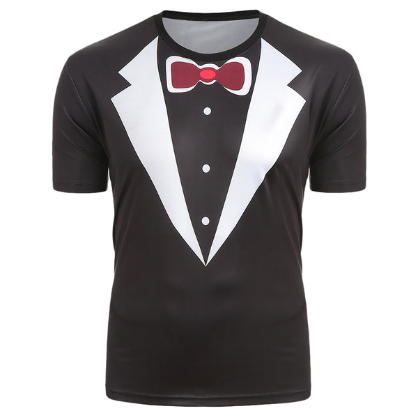 Short Sleeves Faux Collar Print Casual T-shirt