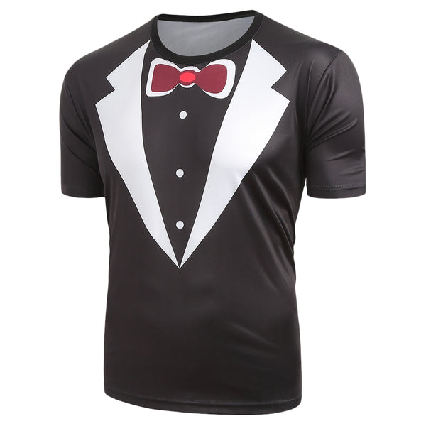 Short Sleeves Faux Collar Print Casual T-shirt