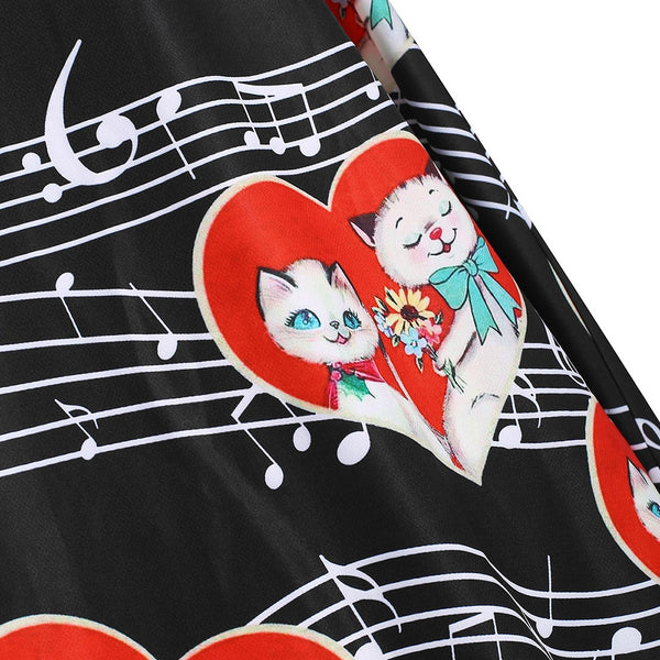 Valentines Day Cats Couple Print Off The Shoulder Dress