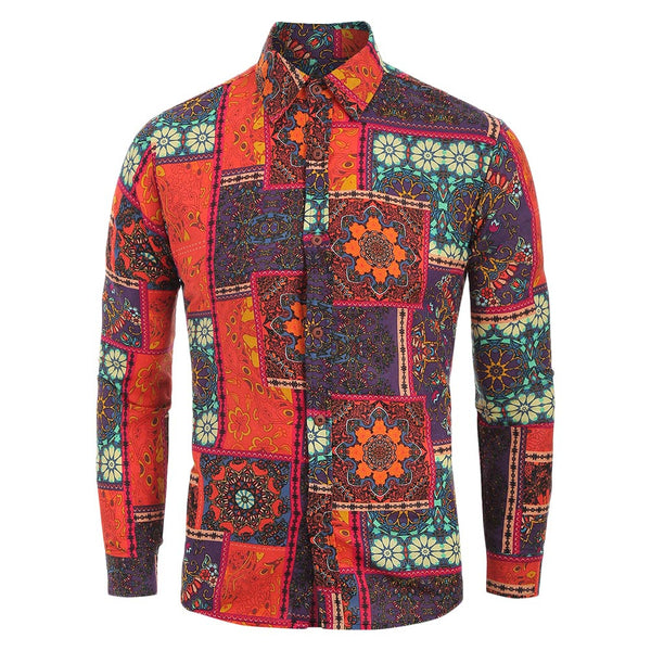 Ethnic Tribal Flowers Print Casual Shirt