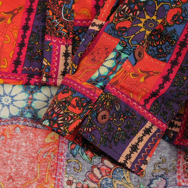 Ethnic Tribal Flowers Print Casual Shirt