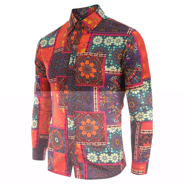 Ethnic Tribal Flowers Print Casual Shirt