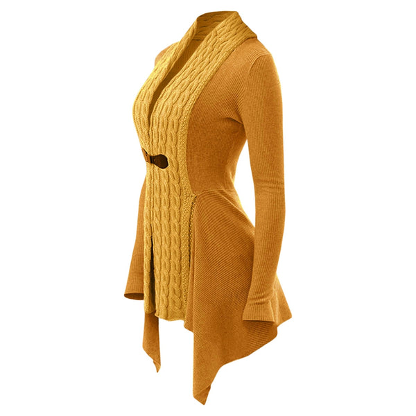 Cable Knit Buckle Asymmetrical Cardigan