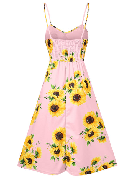Spaghetti Strap Mini Dress Sunflower Print