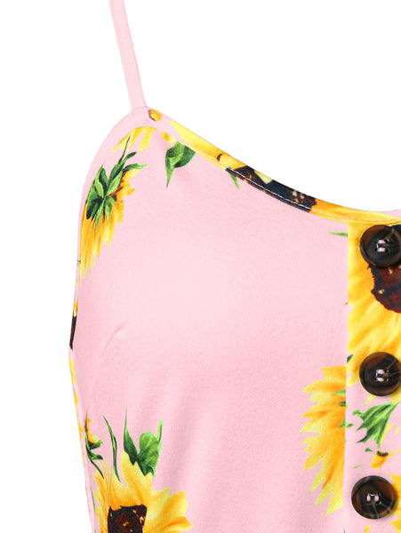 Spaghetti Strap Mini Dress Sunflower Print