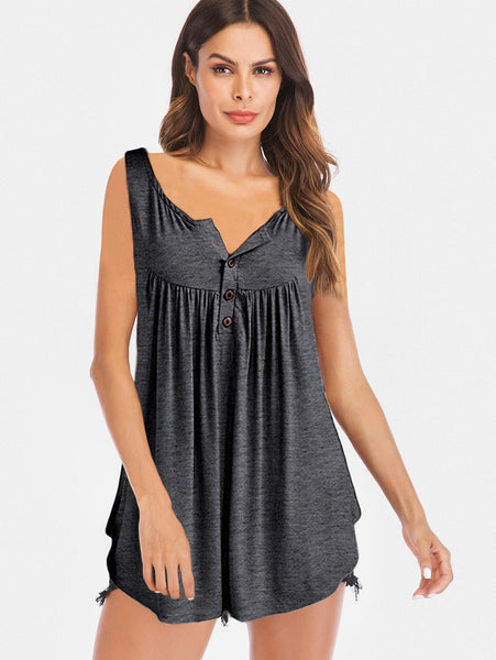 Half Button Round Neck Tank Top