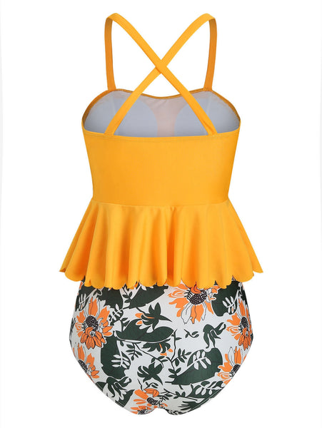 Scalloped Trim Floral Tankini Set