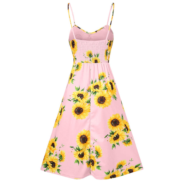 Spaghetti Strap Mini Dress Sunflower Print