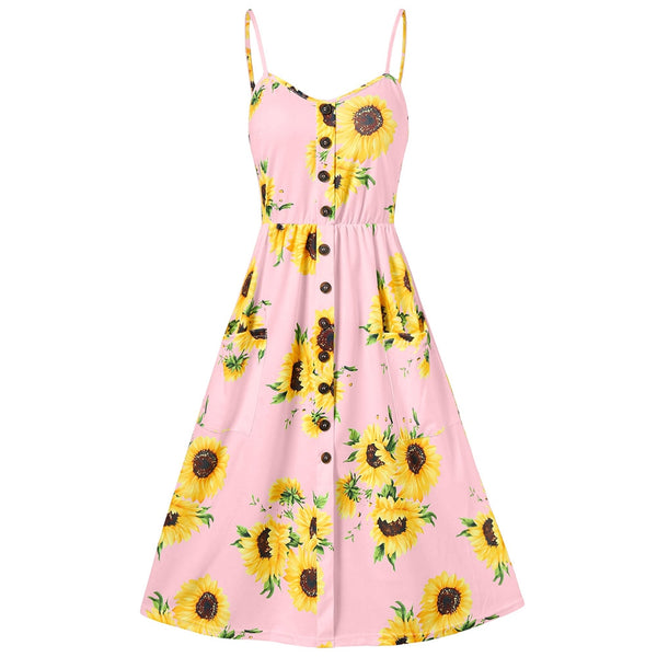 Spaghetti Strap Mini Dress Sunflower Print