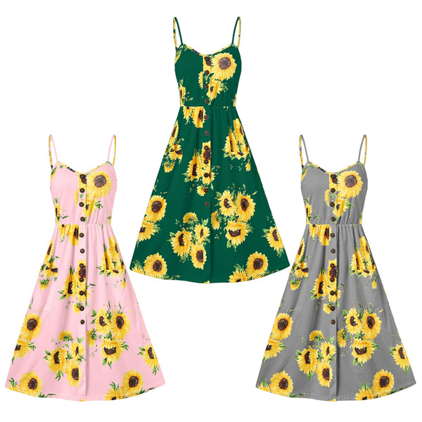 Spaghetti Strap Mini Dress Sunflower Print