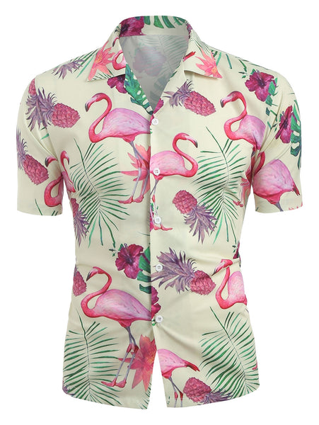 Animal Fruit Print Short Sleeves Shirt For Men