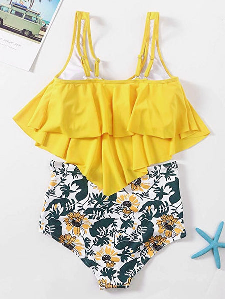 Floral Print U Neck Tankini Set