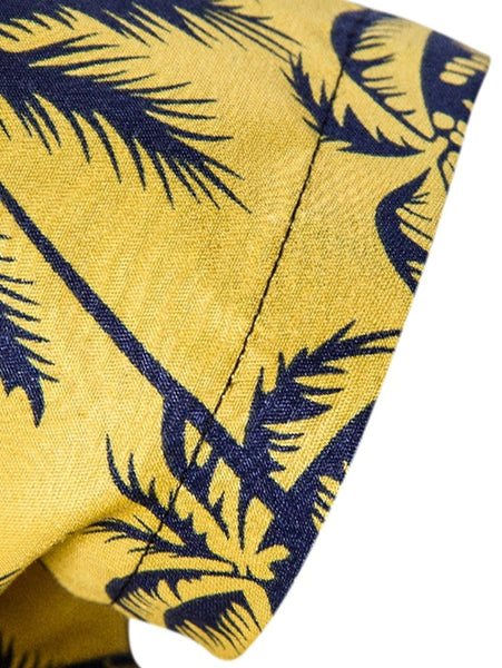 Turn-down Collar Coconut Tree Print Men Shirt