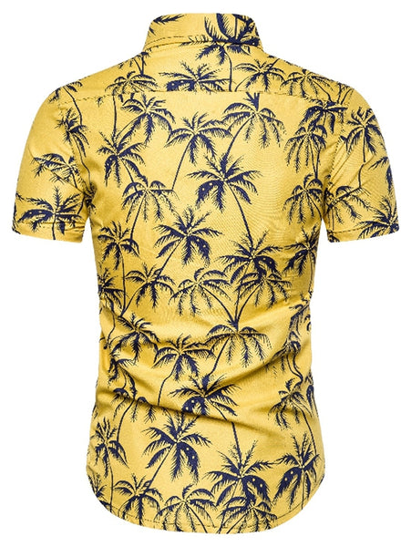 Turn-down Collar Coconut Tree Print Men Shirt