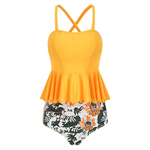 Scalloped Trim Floral Tankini Set