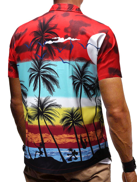Hawaii Palm Tree Pattern Button Down Shirt Men