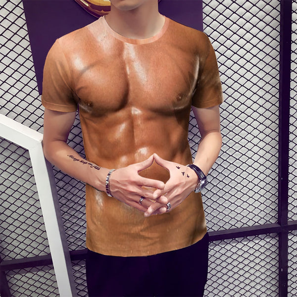 3D Summer New Personality Abdominal Muscle Printing Short-Sleeved T-shirt