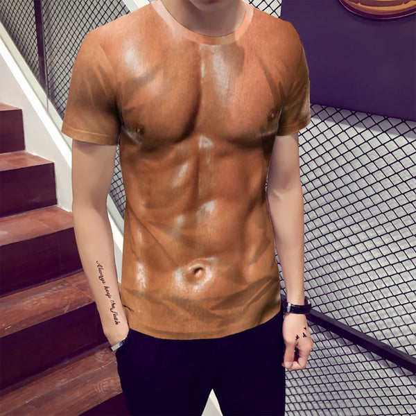 3D Summer New Personality Abdominal Muscle Printing Short-Sleeved T-shirt
