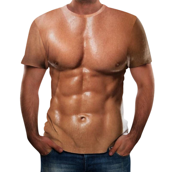 3D Summer New Personality Abdominal Muscle Printing Short-Sleeved T-shirt