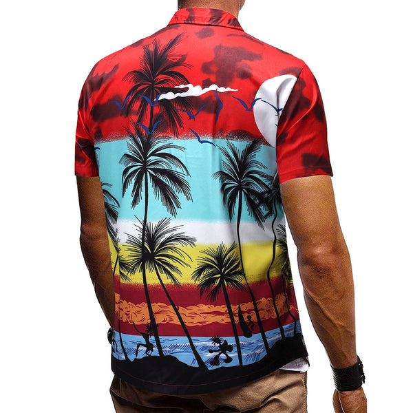Hawaii Palm Tree Pattern Button Down Shirt Men