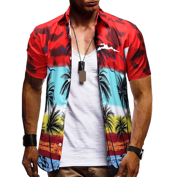 Hawaii Palm Tree Pattern Button Down Shirt Men