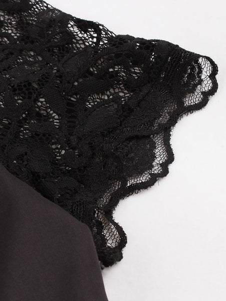 Lace Panel Pumpkin Print Round Neck Halloween Dress