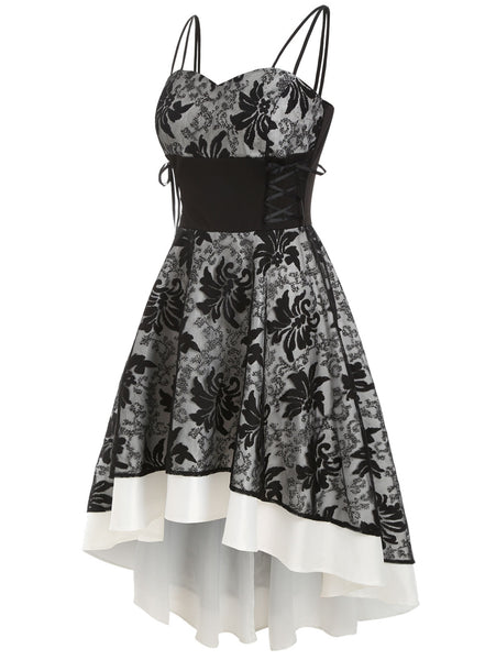 Lace Up Empire Waist Dip Hem Party Dress