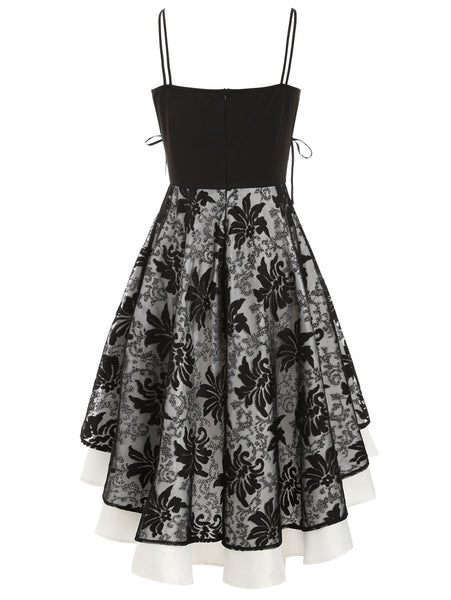 Lace Up Empire Waist Dip Hem Party Dress