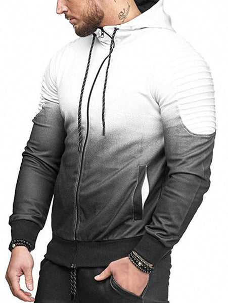 Sports Full Zipper Gradient Print Shoulder Pleated Hoodie