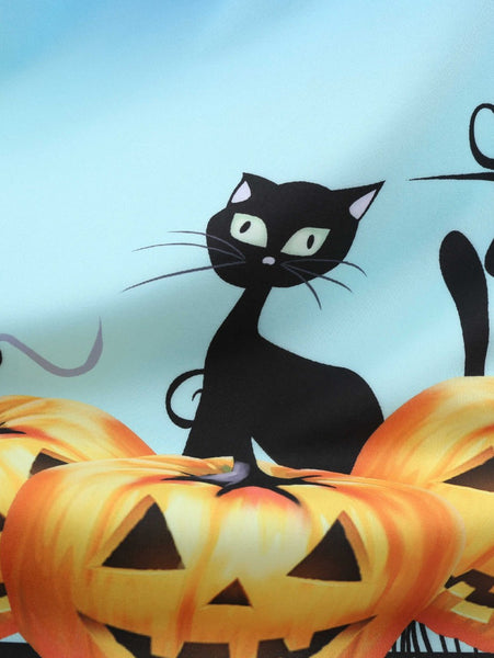 Lace Panel Bat Pumpkin Sleeveless Halloween Dress