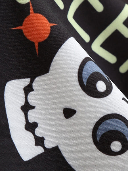 Pumpkin Skull Spiders Belted Long Sleeves Halloween Dress