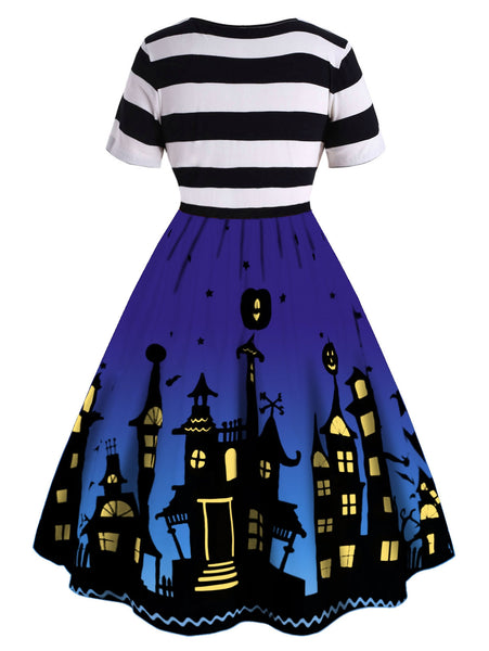 Plus Size Striped Halloween Flare Women Dress