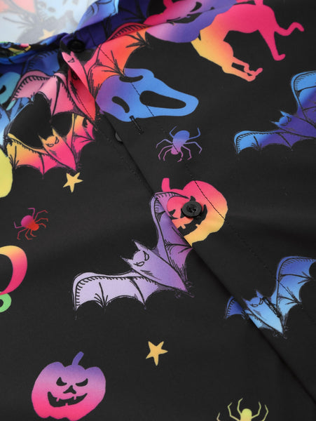 Halloween Bat Pumpkin Print Long-sleeved Men Shirt