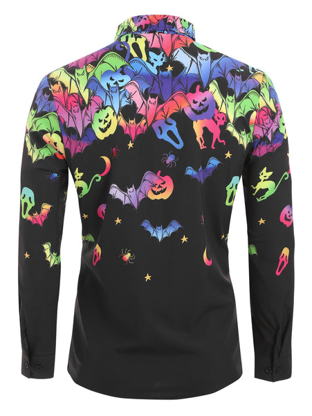 Halloween Bat Pumpkin Print Long-sleeved Men Shirt