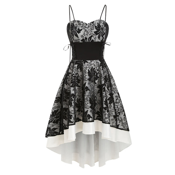 Lace Up Empire Waist Dip Hem Party Dress