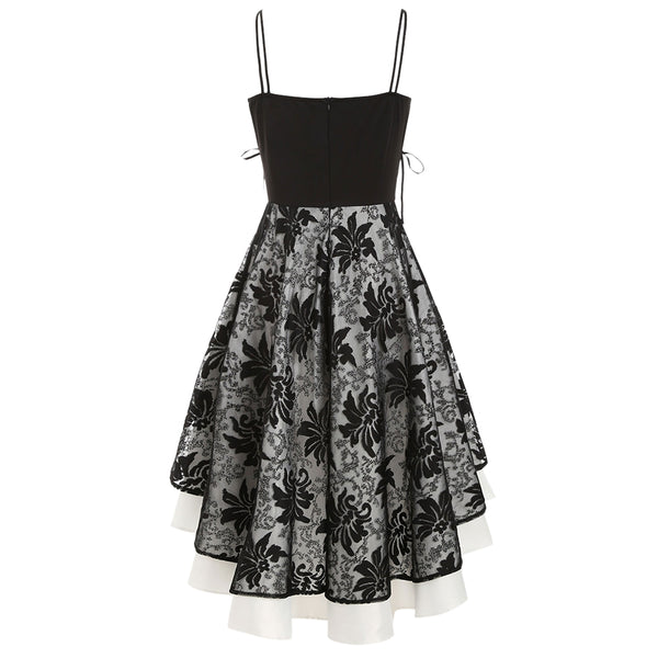 Lace Up Empire Waist Dip Hem Party Dress